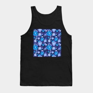 Pastel Color Floral Pattern - Navy Blue Tank Top